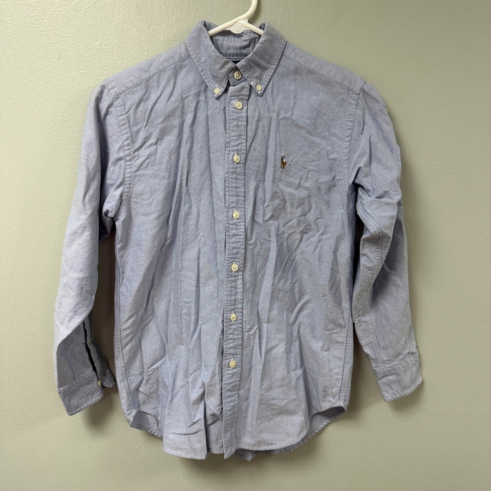 Polo Ralph Lauren Boys Blue Oxford Button Down Shirt Size 12 Long Sleeve Pony